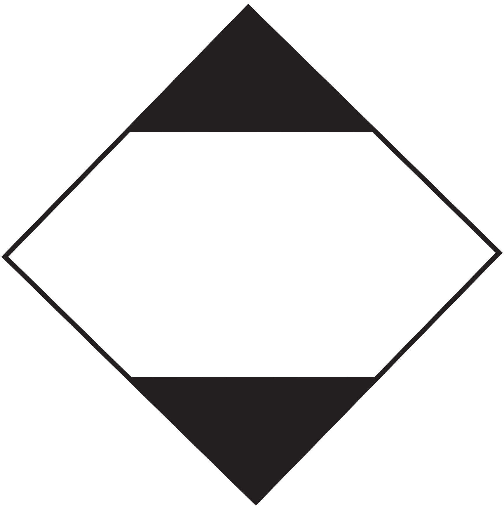 Valkopohjainen LQ-merkki mustalla reunuksella ja mustilla yl&auml;- ja alakulmilla